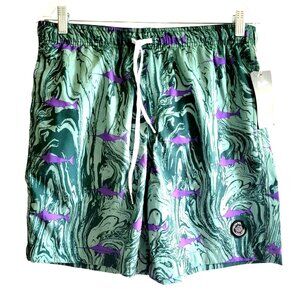 Mens Brooklyn Cloth Mfg Co Volley Swim Trunks Size M Teal Purple Design NWT